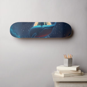 Flying Humpback Whale Moonlight Sea Starry Forests Skateboard