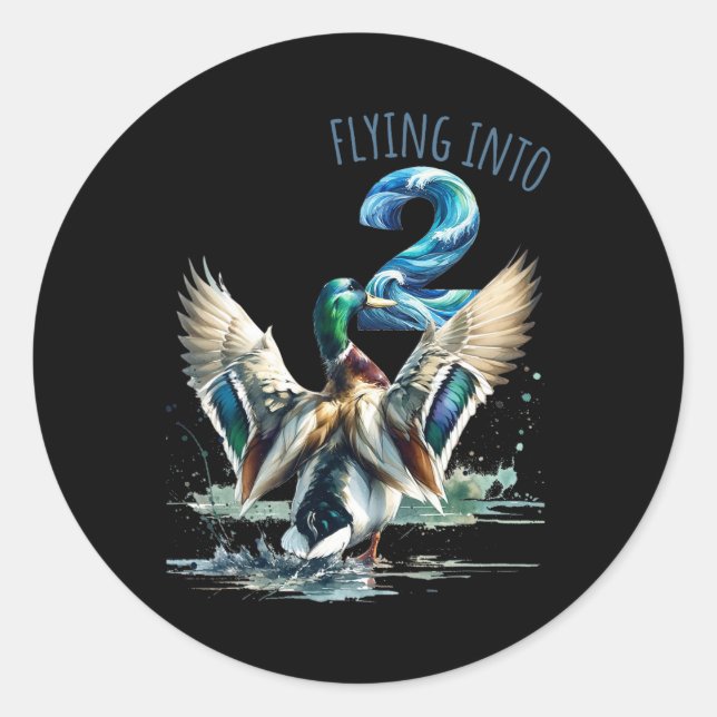 Flying Into 2 Duck Hunting 2nd Birthday Party 2 Ye Classic Round Sticker (Front)