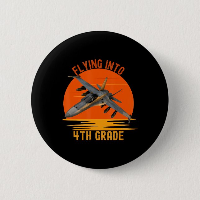 Flying Into 4th Grade Boys Back To School Jet Grap 2 Inch Round Button (Front)