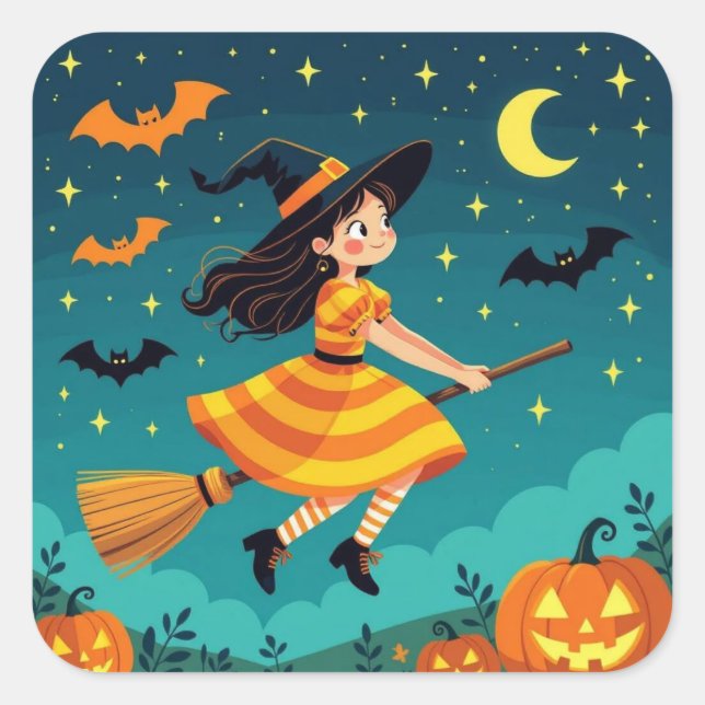 Flying into Halloween Square Sticker (Front)