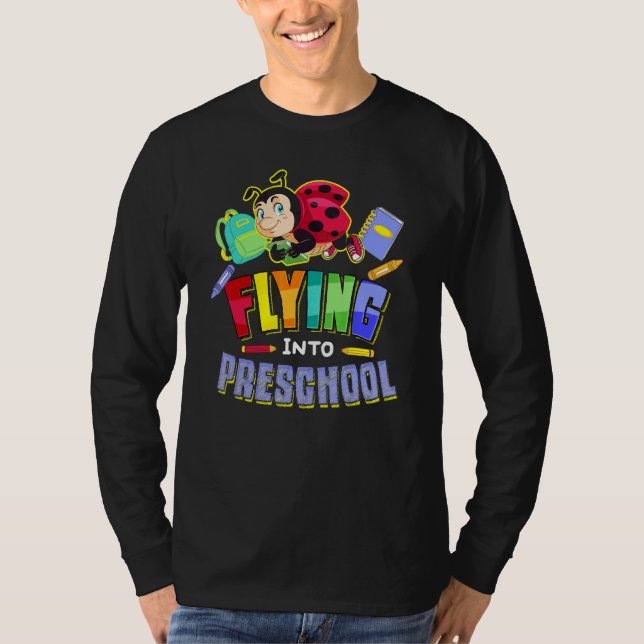 Flying Into Preschool Ladybug Back To School First T-Shirt (Front)