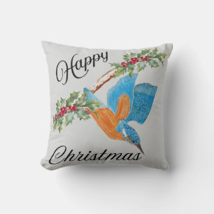 Flying Kingfisher  Christmas  Throw Pillow
