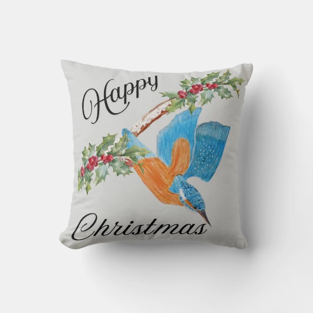 Flying Kingfisher  Christmas  Throw Pillow (Front)
