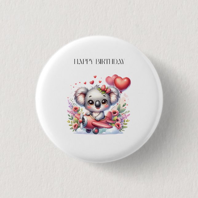 Flying Koala Birthday 1 Inch Round Button (Front)