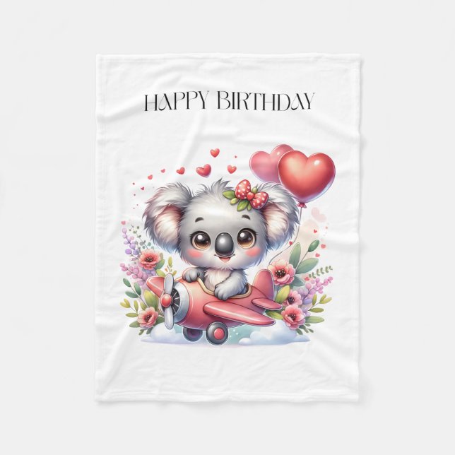 Flying Koala Birthday Fleece Blanket (Front)
