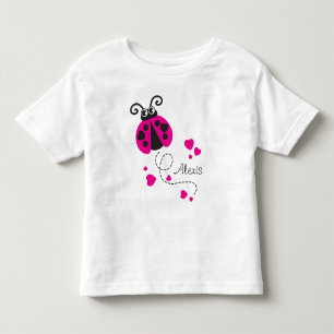 Flying ladybug hearts pink name t-shirt