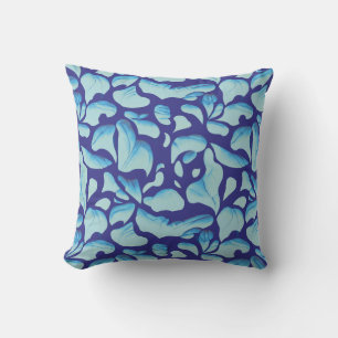 Flying Leaves   Blue Leaf Pattern Throw Pillow