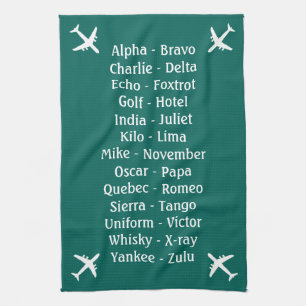 Flying Lesson Phonetic Alphabet Aero Plane Spotter Kitchen Towel