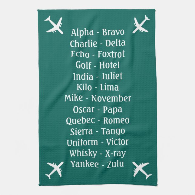 Flying Lesson Phonetic Alphabet Aero Plane Spotter Kitchen Towel (Vertical)
