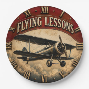 Flying Lessons Vintage Biplane Classic Aviation Paper Plate