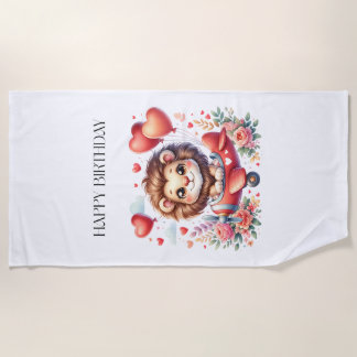 Flying Lion Birthday Beach Towel