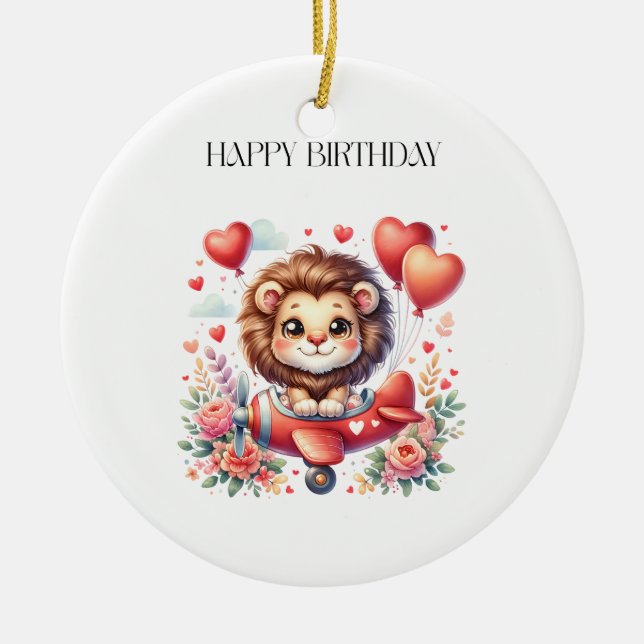 Flying Lion Birthday Ceramic Ornament (Front)