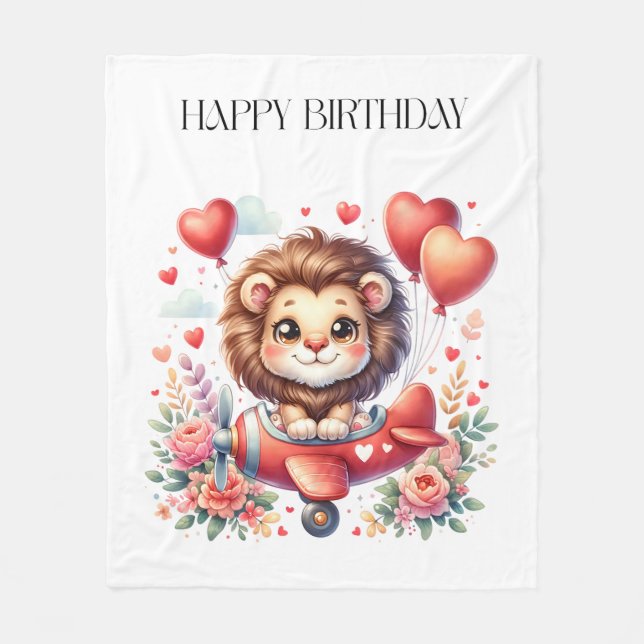 Flying Lion Birthday Fleece Blanket (Front)