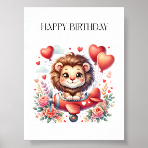 Flying Lion Birthday Poster