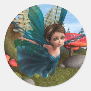 Flying Little Fairy Butterfly Classic Round Sticker