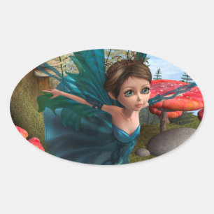 Flying Little Fairy Butterfly Oval Sticker