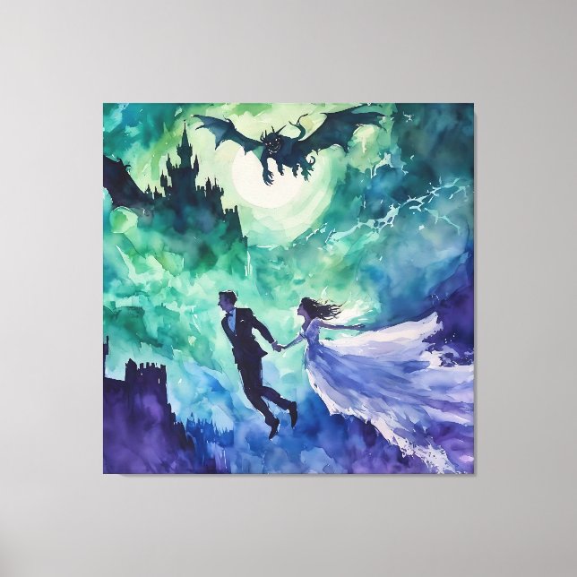 Flying Lovers - Watercolor Painting Canvas Print (Front)