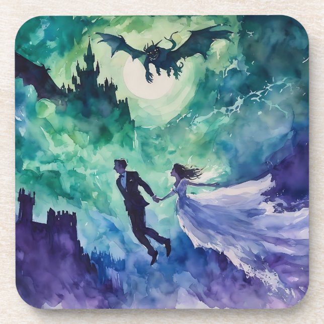 Flying Lovers - Watercolor Painting Coaster (Front)