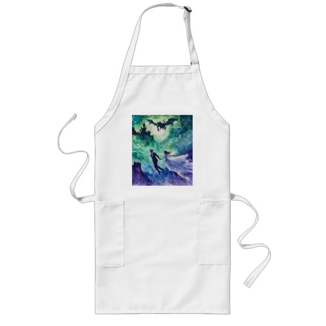 Flying Lovers - Watercolor Painting Long Apron (Front)