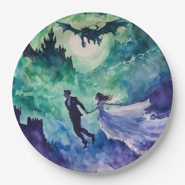 Flying Lovers - Watercolor Painting Paper Plate (Front)