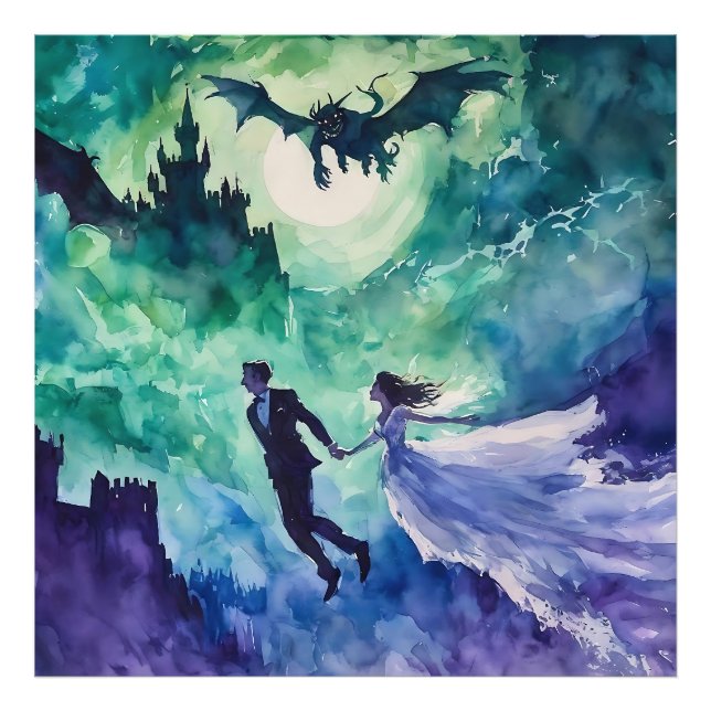 Flying Lovers - Watercolor Painting Photo Print (Front)