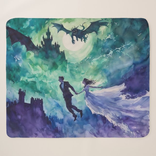 Flying Lovers - Watercolor Painting Sherpa Blanket (Front (Horizontal))