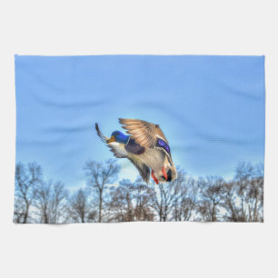 Flying Mallard Duck Drake Wildlife Photo Kitchen Towel