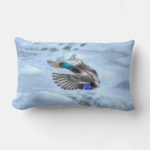 Flying Mallard Duck Drake Wildlife Photo Lumbar Pillow