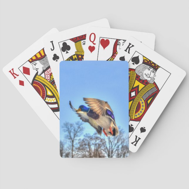 Flying Mallard Duck Drake Wildlife Photo Playing Cards (Back)