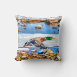 Flying Mallard Duck Drake Wildlife Photo Throw Pillow