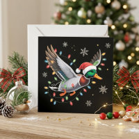 Flying Mallard Duck Santa Hat Christmas Lights Art