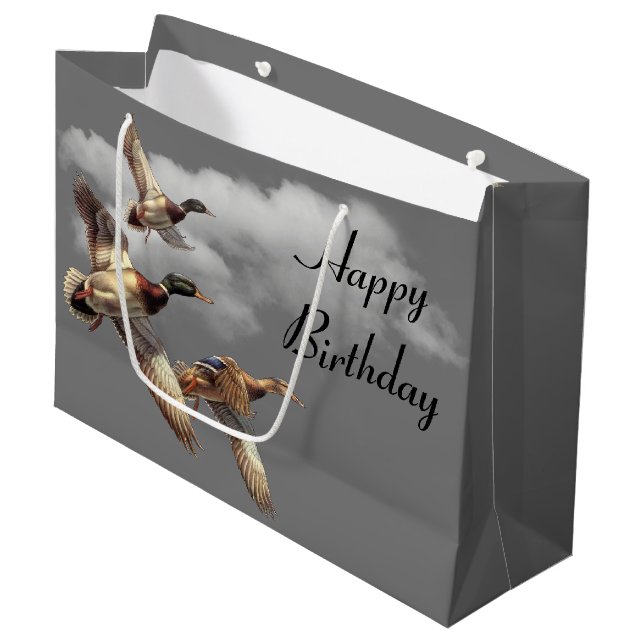 Flying Mallard Ducks for Birthday Large Gift Bag (Front Angled)