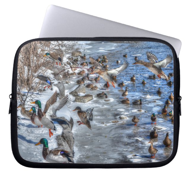 Flying Mallard Ducks Wildlife Gift Laptop Sleeve (Front)