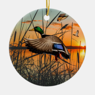 Flying Mallard Ornament, Duck Hunting  Ceramic Ornament