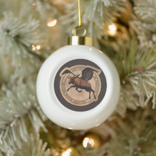 Flying Moose Aviation Patch Ceramic Ball Christmas Ornament