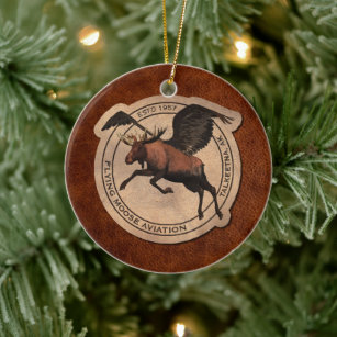 Flying Moose Aviation Patch Ceramic Ornament