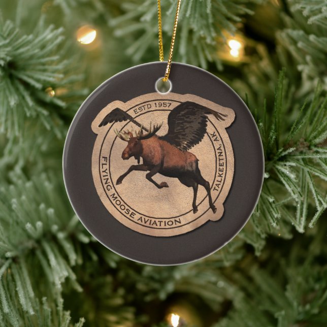 Flying Moose Aviation Patch Ceramic Ornament (Tree)