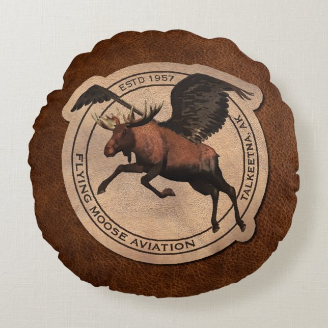 Flying Moose Aviation Patch Round Pillow (Front)