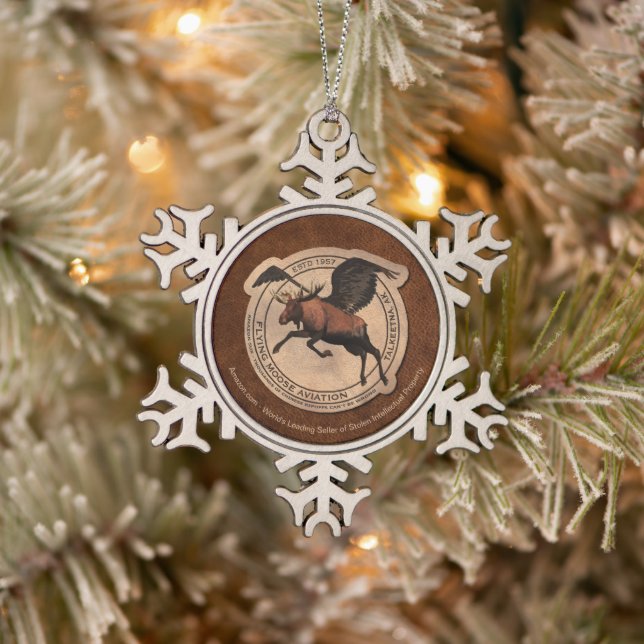 Flying Moose Aviation Patch Snowflake Pewter Christmas Ornament (Tree)