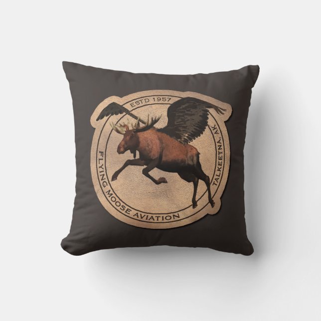 Flying Moose Aviation Patch Throw Pillow (Front)