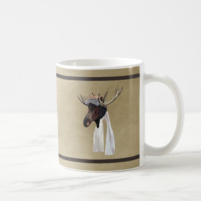 Flying Moose Aviation Pilot On Old Paper Coffee Mug (Right)