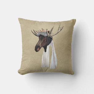 Flying Moose Aviation Pilot On Old Paper Throw Pillow