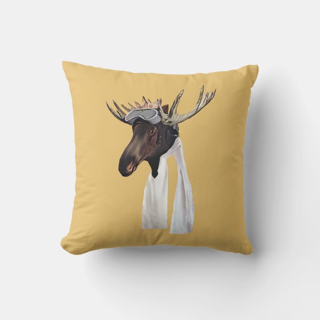 Flying Moose Aviation Pilot Throw Pillow (Front)