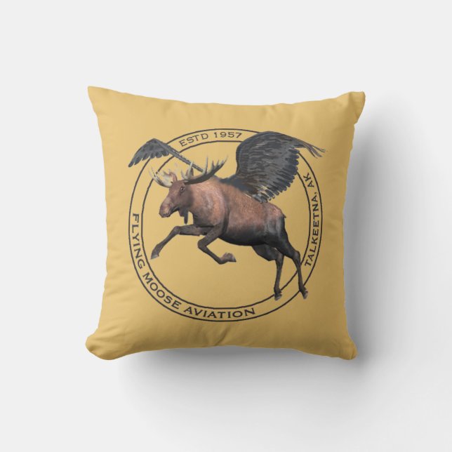 Flying Moose Aviation Throw Pillow (Front)