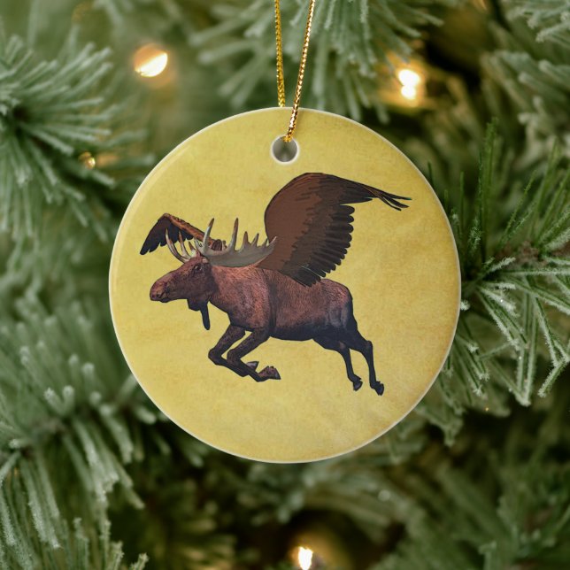 Flying Moose Ceramic Ornament (Tree)