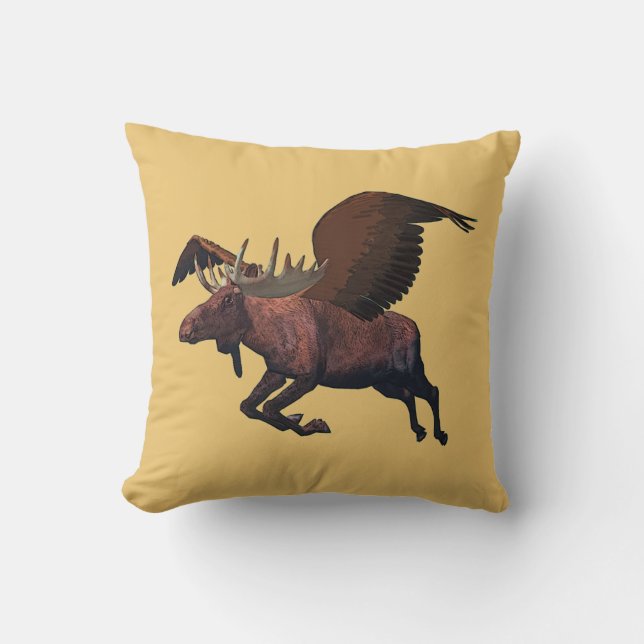 Flying Moose Throw Pillow (Front)