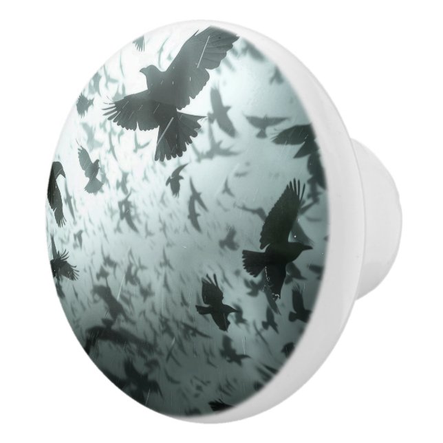 Flying Murder Flock of  Crows, Ravens Ceramic Knob (Right)