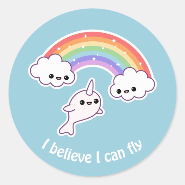 Flying Narwhal Classic Round Sticker (Front)