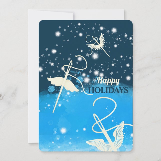 Flying needle thread quilting sewing Christmas Holiday Card (Front)