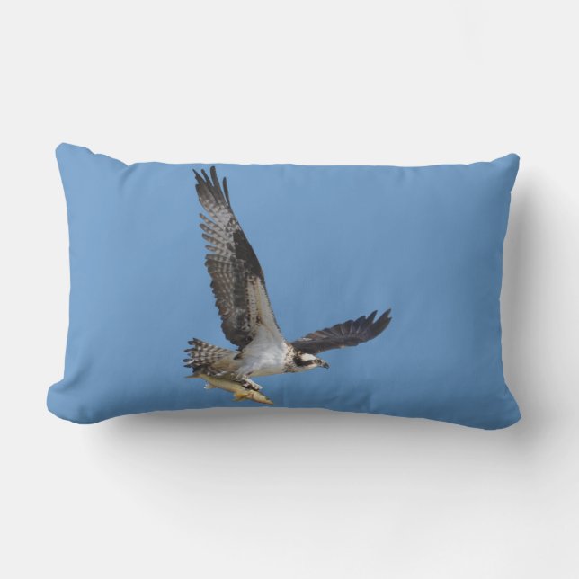 Flying Osprey & Fish Wildlife Photography Lumbar Pillow (Front)